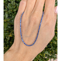 4.23 Ct. Blue Sapphire Tennis/Riviere Necklace, 14K White Gold Life Style