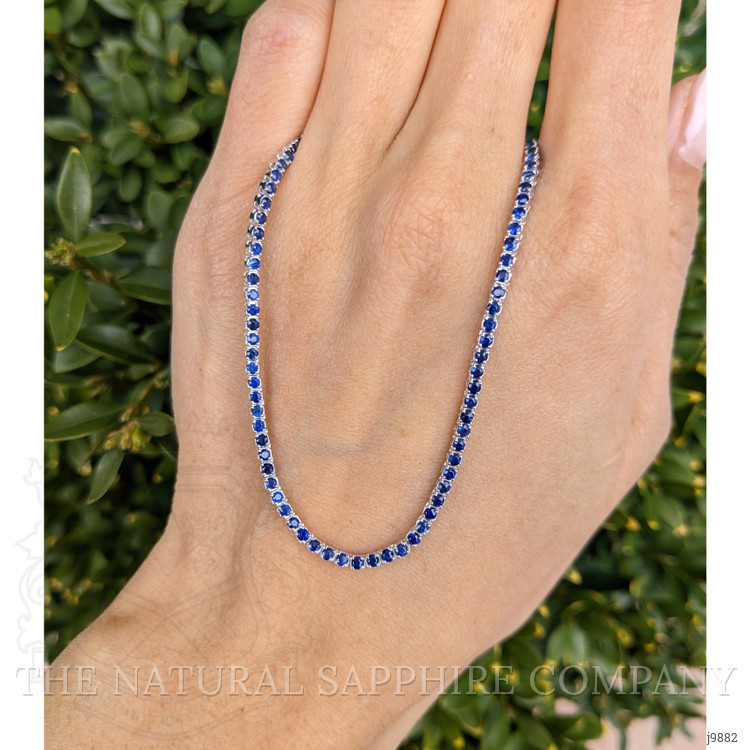 4.23 Ct. Blue Sapphire Tennis/Riviere Necklace, 14K White Gold