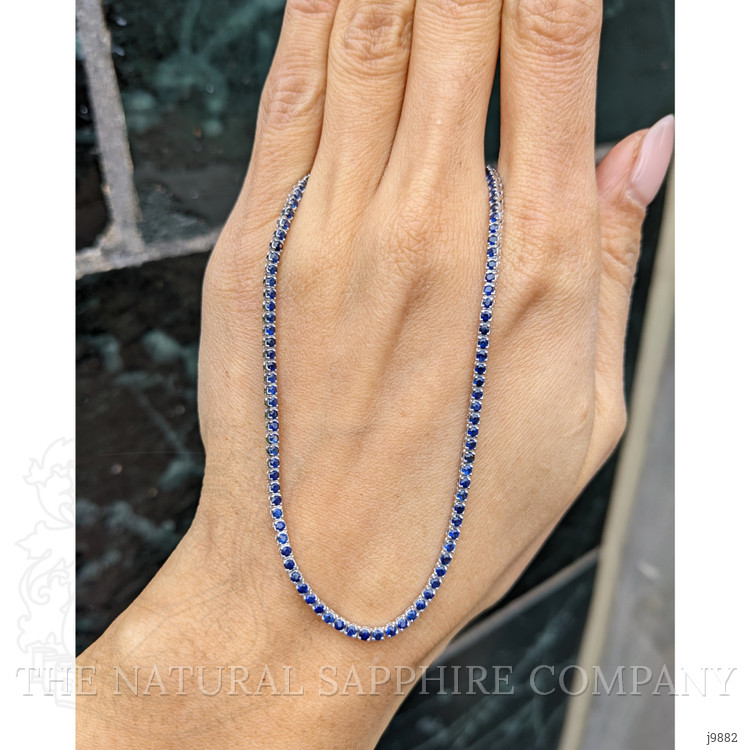 4.23 Ct. Blue Sapphire Tennis/Riviere Necklace, 14K White Gold