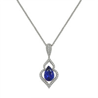 2.90 Ct. Blue Sapphire and Natural Diamond Pave Pendant, 18K White Gold Video