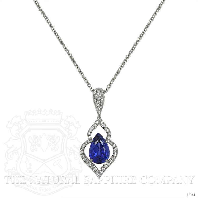 2.90 Ct. Blue Sapphire and Natural Diamond Pave Pendant, 18K White Gold