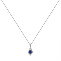 2.90 Ct. Blue Sapphire and Natural Diamond Pave Pendant, 18K White Gold Image