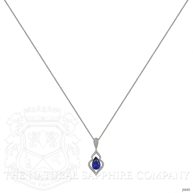 2.90 Ct. Blue Sapphire and Natural Diamond Pave Pendant, 18K White Gold