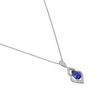 2.90 Ct. Blue Sapphire and Natural Diamond Pave Pendant, 18K White Gold Image