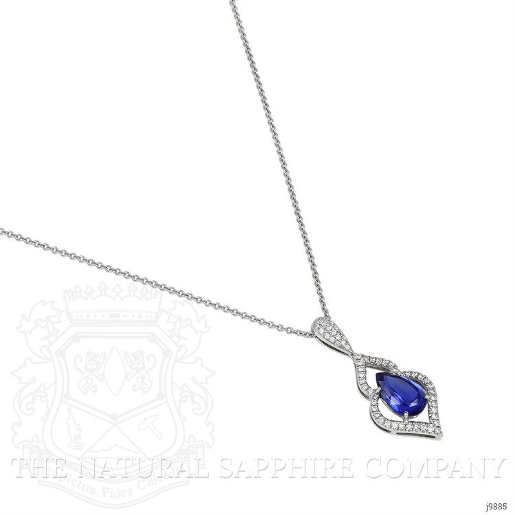 2.90 Ct. Blue Sapphire and Natural Diamond Pave Pendant, 18K White Gold
