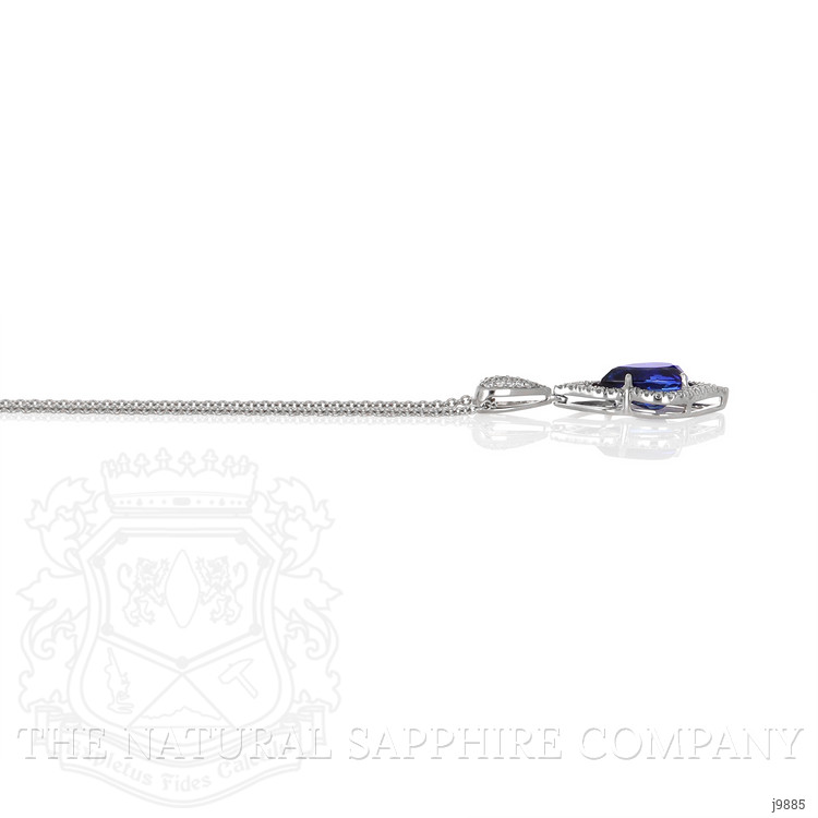 2.90 Ct. Blue Sapphire and Natural Diamond Pave Pendant, 18K White Gold