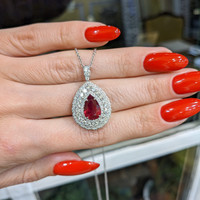 3.08 Ct. Ruby Natural Diamond Pave Pendant, 18K White Gold Life Style