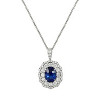 3.02 Ct. Blue Sapphire and Natural Diamond Pave Pendant, 18K White Gold Video