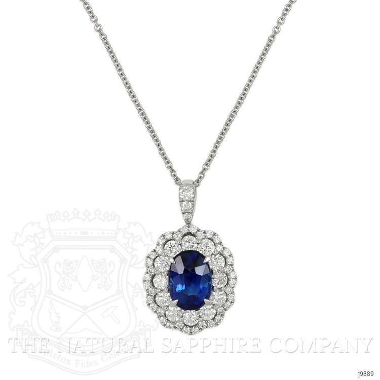 3.02 Ct. Blue Sapphire and Natural Diamond Pave Pendant, 18K White Gold