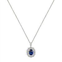 3.02 Ct. Blue Sapphire and Natural Diamond Pave Pendant, 18K White Gold Image