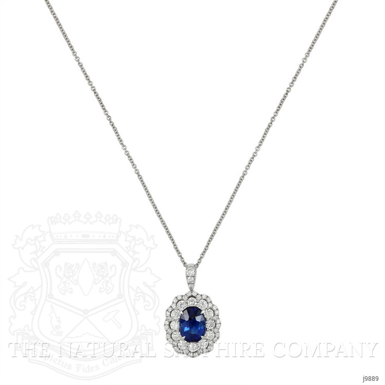 3.02 Ct. Blue Sapphire and Natural Diamond Pave Pendant, 18K White Gold
