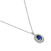 3.02 Ct. Blue Sapphire and Natural Diamond Pave Pendant, 18K White Gold Image