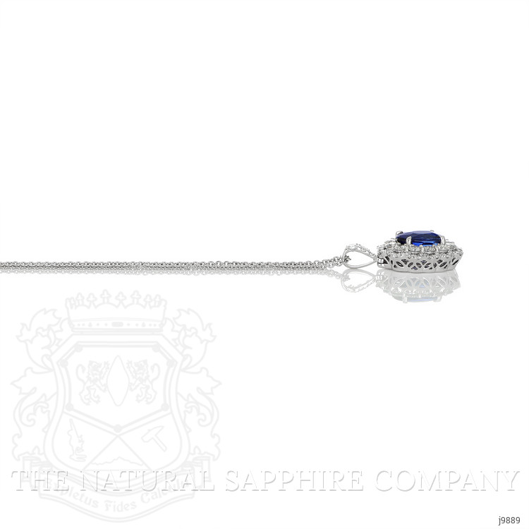 3.02 Ct. Blue Sapphire and Natural Diamond Pave Pendant, 18K White Gold