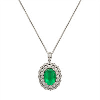 2.77 Ct. Emerald Natural Diamond Pave Pendant, 18K White Gold Video