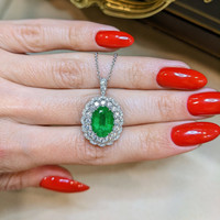 2.77 Ct. Emerald Natural Diamond Pave Pendant, 18K White Gold Life Style