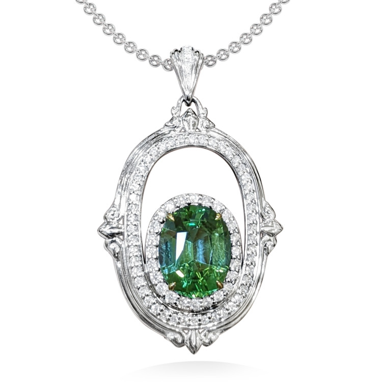 3.73 Ct. Garnet Natural Diamond Pave Pendant, 18K White & Yellow