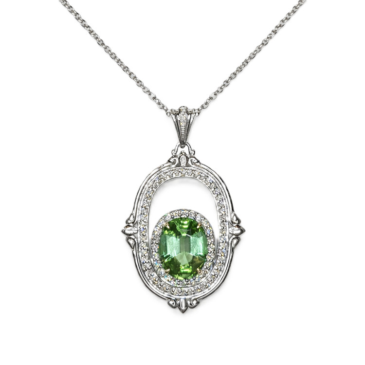 3.73 Ct. Green Garnet and Natural Diamond Pave Pendant, 18K White & Yellow