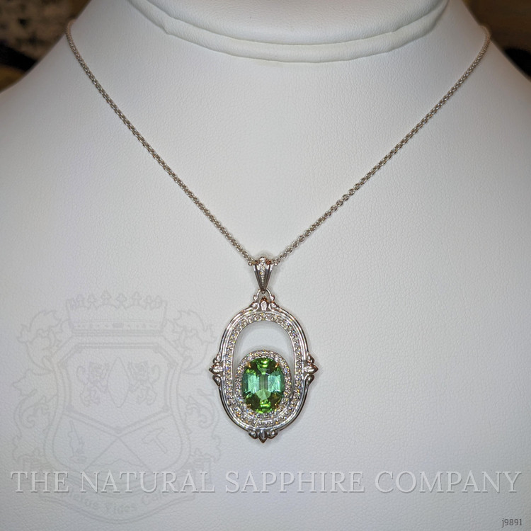 3.73 Ct. Garnet Natural Diamond Pave Pendant, 18K White & Yellow