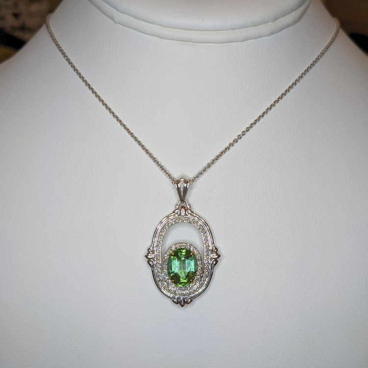 3.73 Ct. Garnet Natural Diamond Pave Pendant, 18K White & Yellow