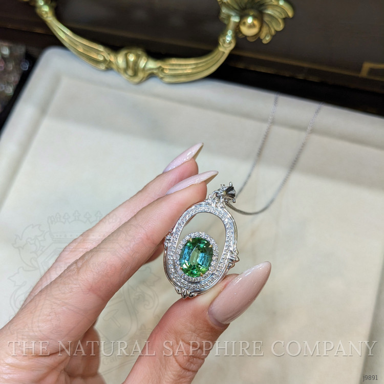 3.73 Ct. Garnet Natural Diamond Pave Pendant, 18K White & Yellow