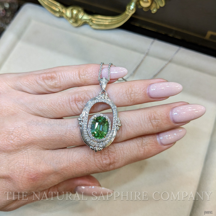 3.73 Ct. Garnet Natural Diamond Pave Pendant, 18K White & Yellow