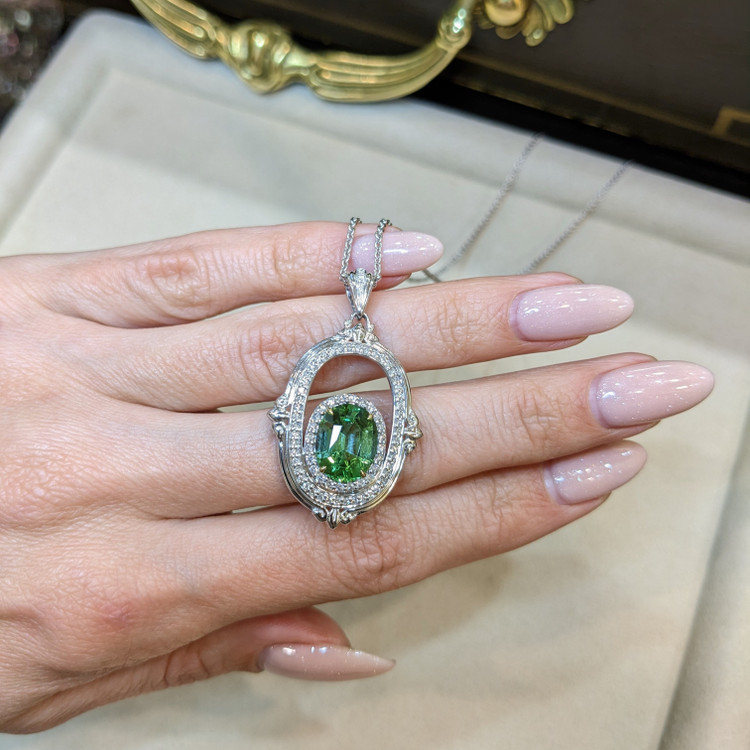 3.73 Ct. Garnet Natural Diamond Pave Pendant, 18K White & Yellow