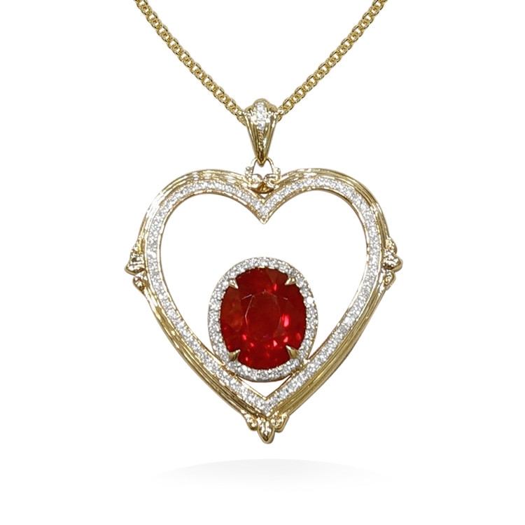 3.87 Ct. Opal Natural Diamond Pave Pendant, 18K Yellow Gold