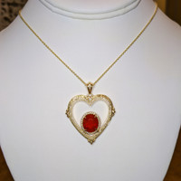 3.87 Ct. Orange Opal and Natural Diamond Pave Pendant, 18K Yellow Gold Image