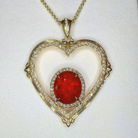 3.87 Ct. Orange Opal and Natural Diamond Pave Pendant, 18K Yellow Gold Image