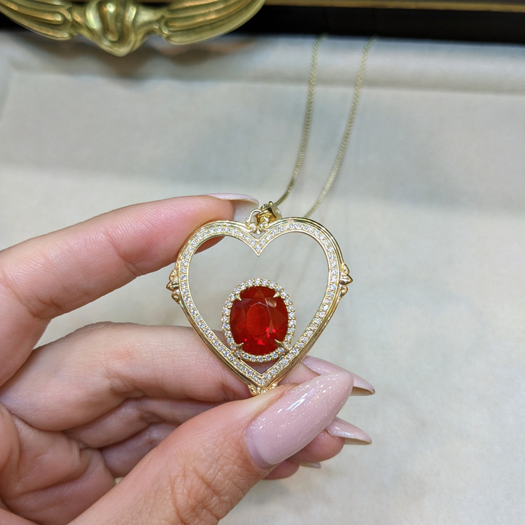 3.87 Ct. Opal Natural Diamond Pave Pendant, 18K Yellow Gold