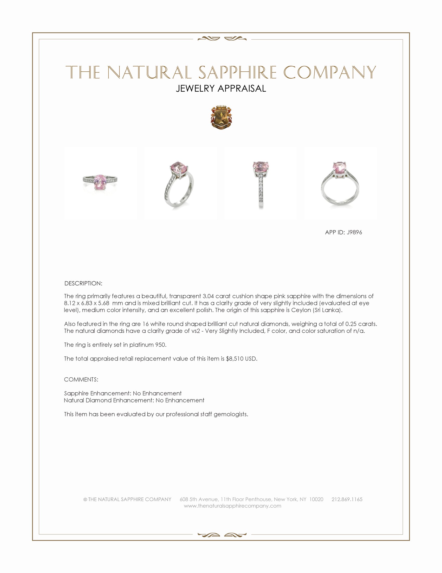3.04 Ct. Pink Sapphire and Natural Diamond Pave Ring, Platinum 950