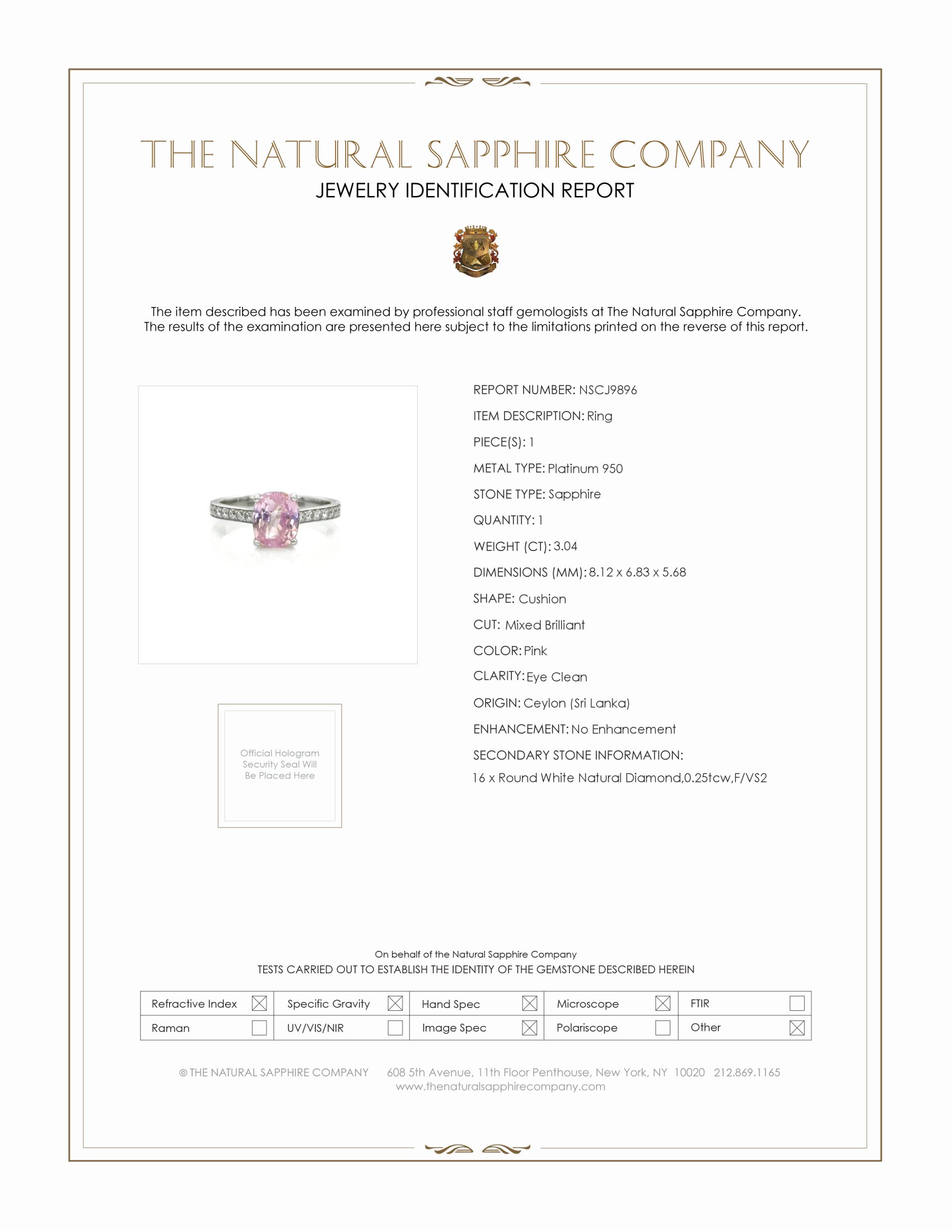 3.04 Ct. Pink Sapphire and Natural Diamond Pave Ring, Platinum 950