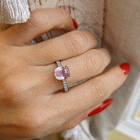 3.04 Ct. Pink Sapphire and Natural Diamond Pave Ring, Platinum 950 Life Style