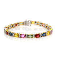 12.65 Ct.Tw. Multi Color Sapphire and Natural Diamond Pave Bracelet, 18K White & Yellow Video