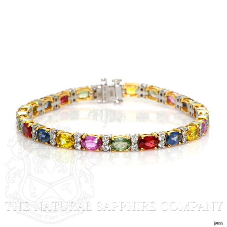 12.65 Ct.Tw. Multi Color Sapphire and Natural Diamond Pave Bracelet, 18K White & Yellow