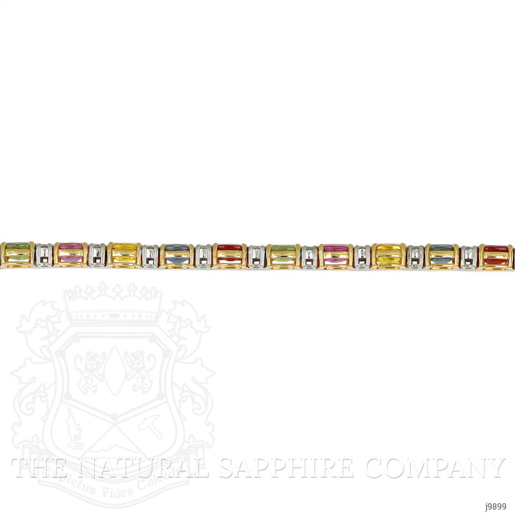 12.65 Ct.Tw. Multi Color Sapphire and Natural Diamond Pave Bracelet, 18K White & Yellow