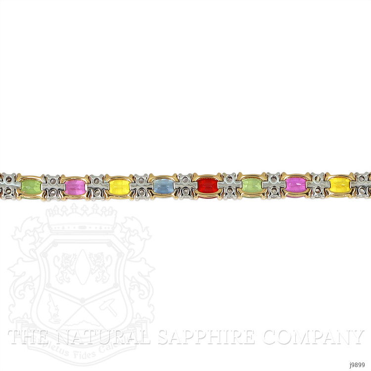12.65 Ct.Tw. Multi Color Sapphire and Natural Diamond Pave Bracelet, 18K White & Yellow