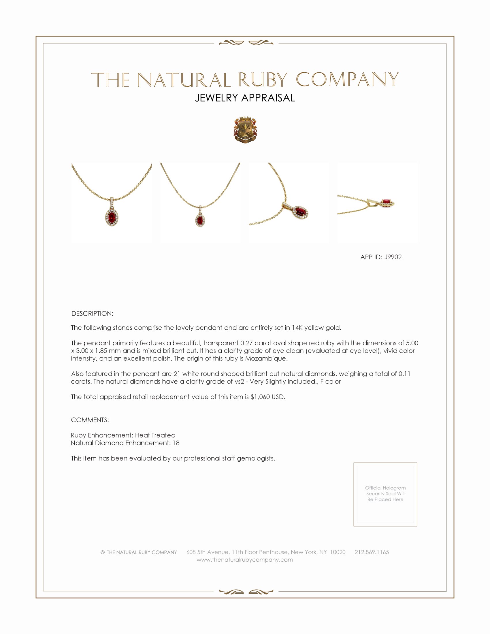 0.27 Ct. Ruby Natural Diamond Pave Pendant, 14K Yellow Gold
