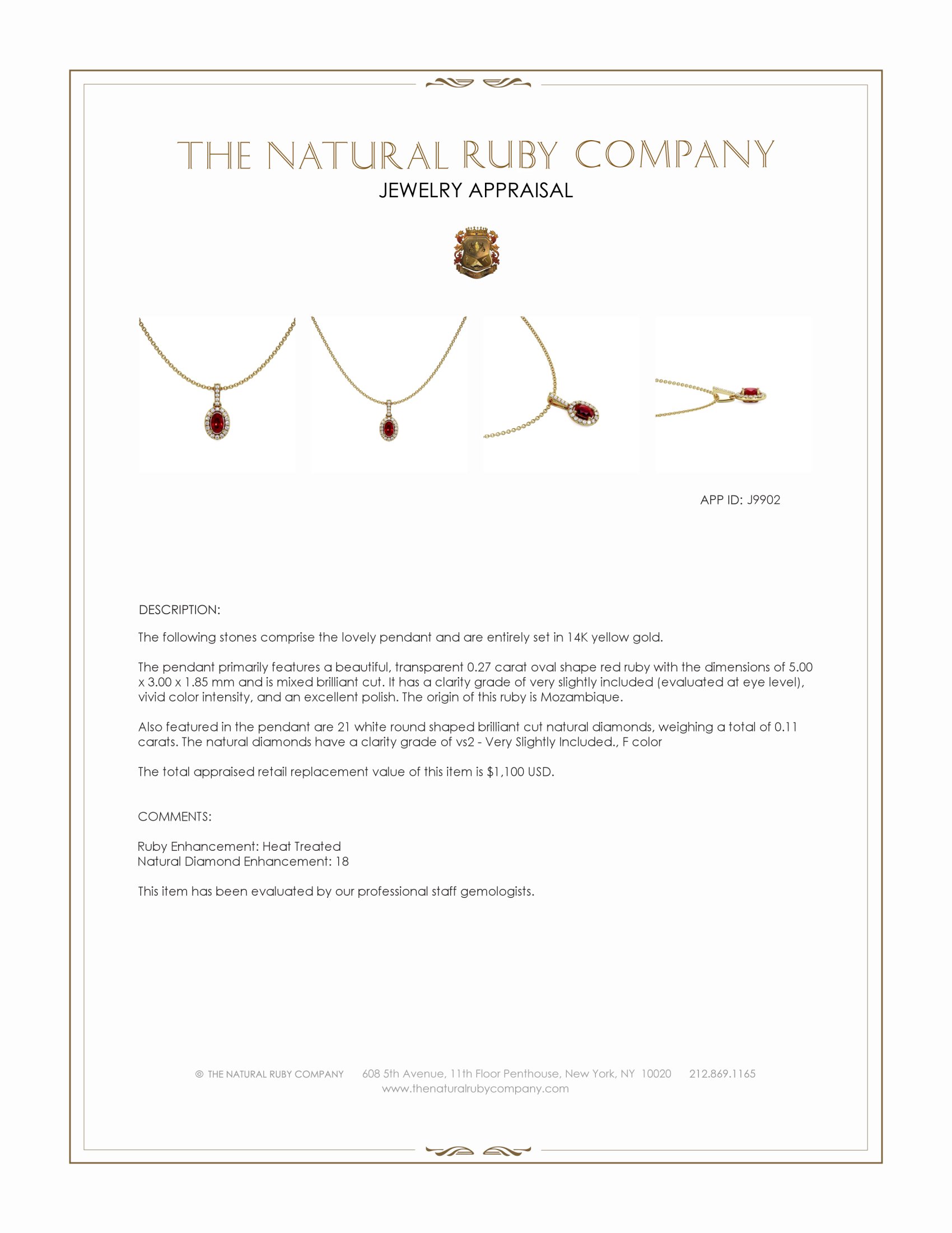 0.27 Ct. Ruby and Natural Diamond Pave Pendant, 14K Yellow Gold