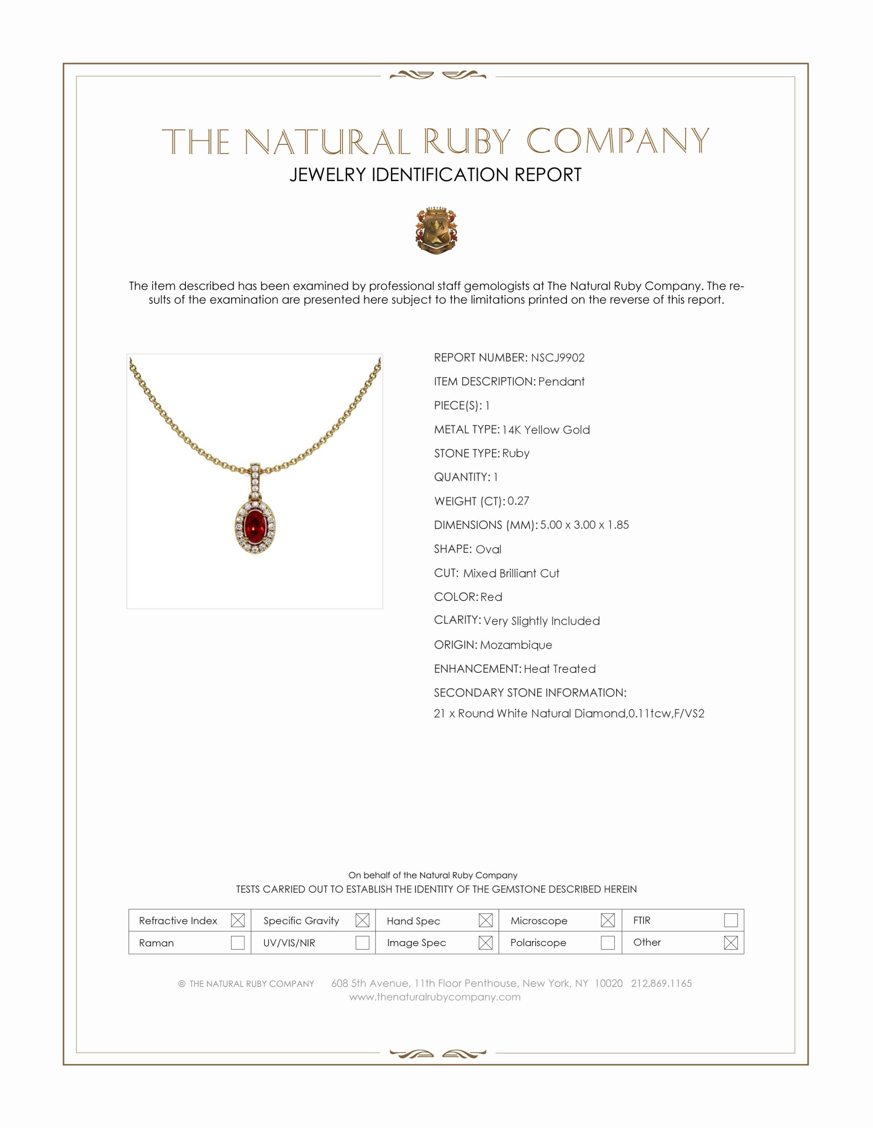 0.27 Ct. Ruby and Natural Diamond Pave Pendant, 14K Yellow Gold