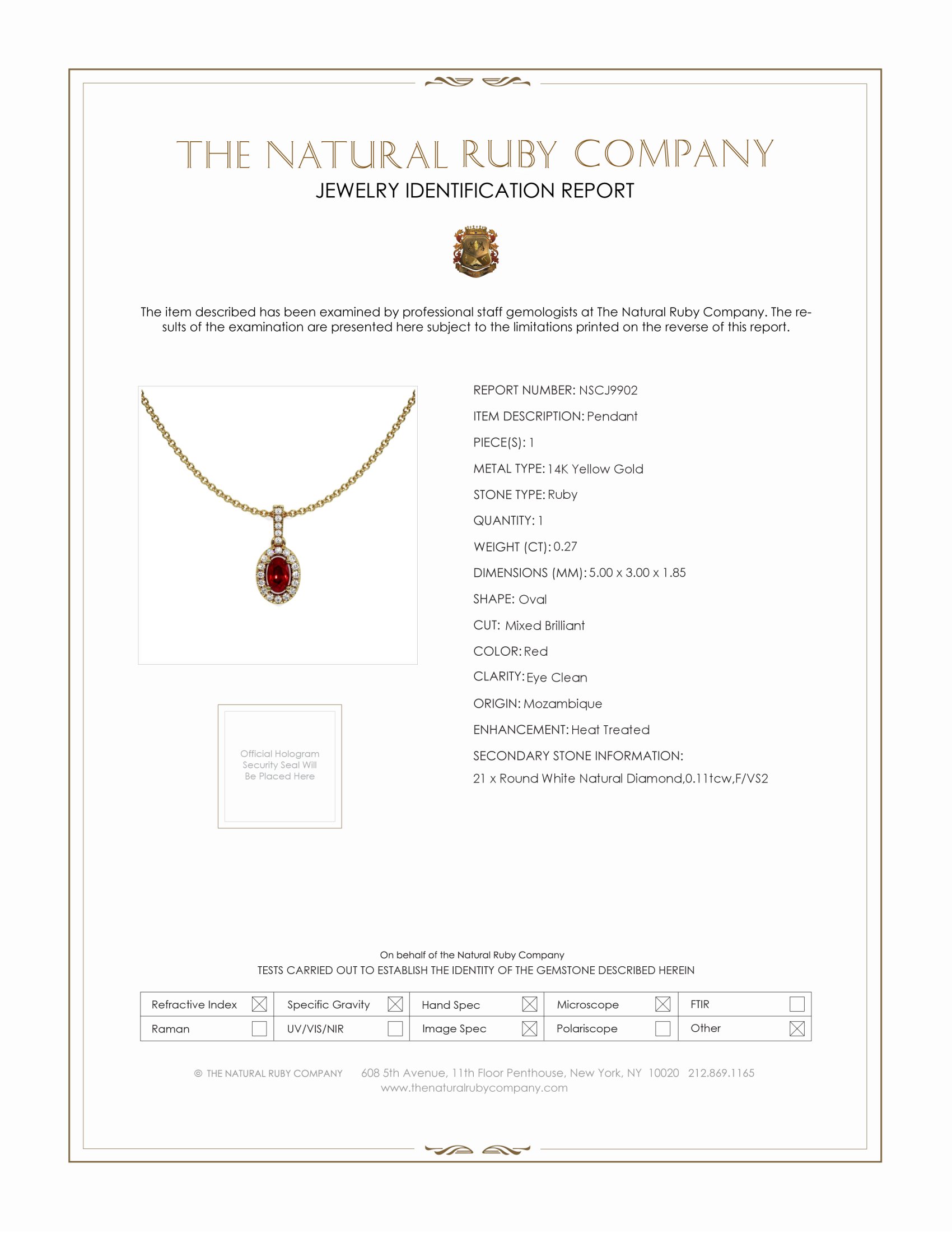 0.27 Ct. Ruby Natural Diamond Pave Pendant, 14K Yellow Gold