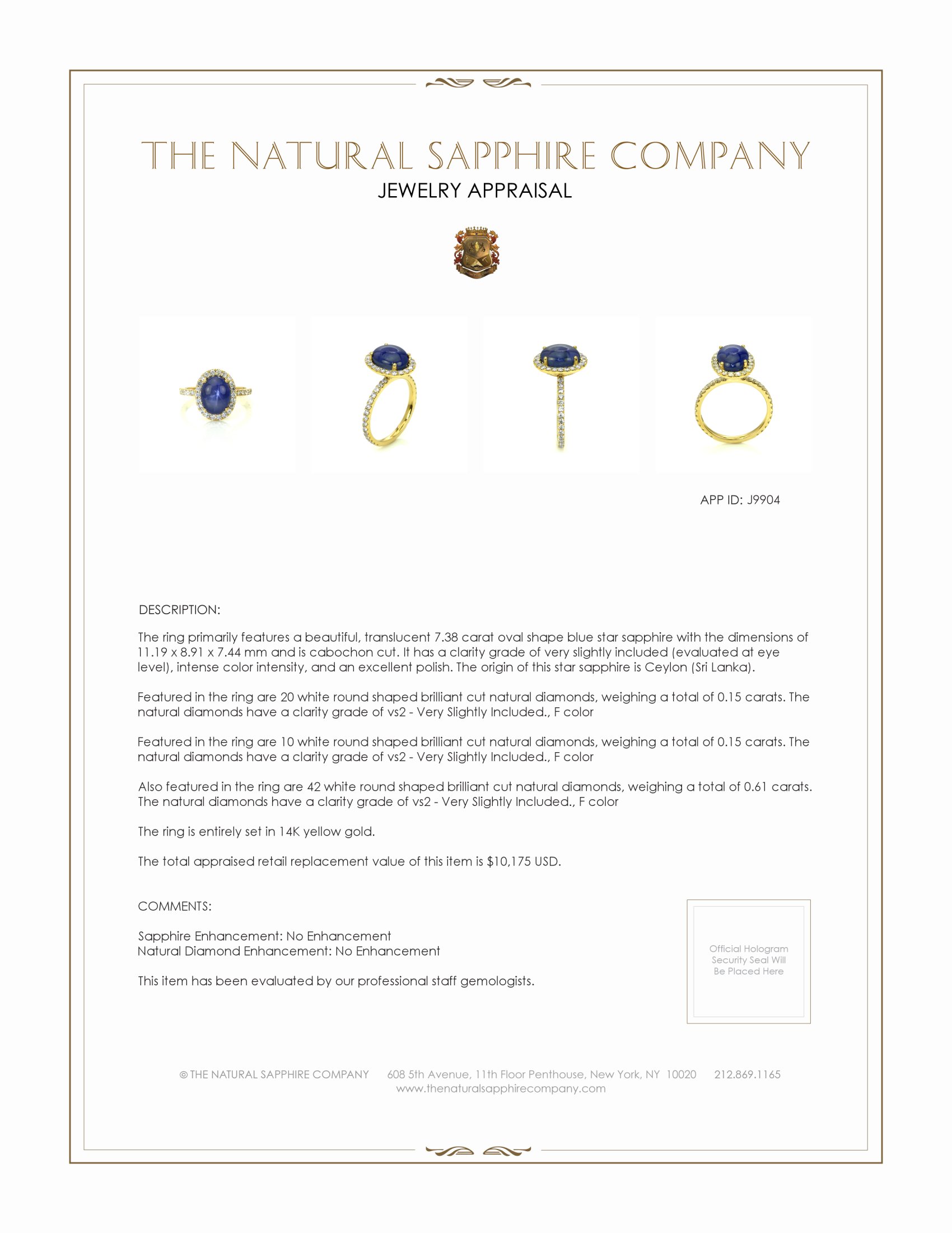 7.38 Ct. Blue Sapphire and Natural Diamond Pave Ring, 14K Yellow Gold
