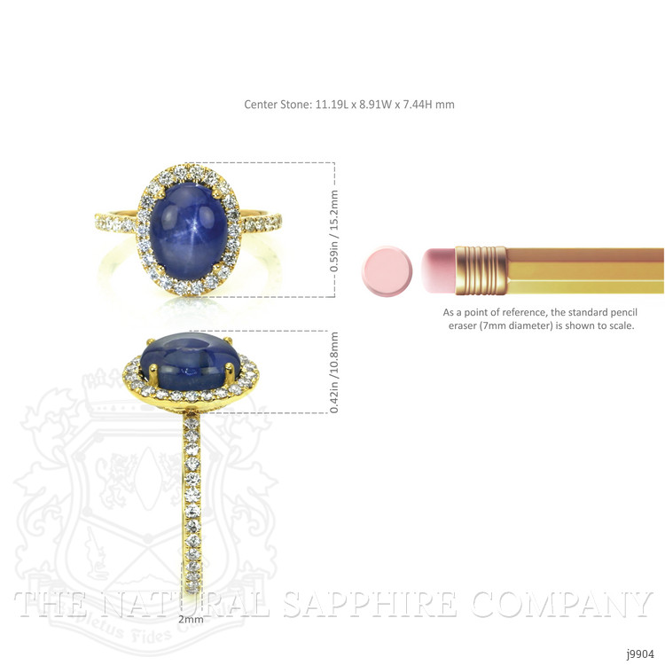 7.38 Ct. Blue Sapphire and Natural Diamond Pave Ring, 14K Yellow Gold