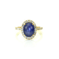 7.38 Ct. Blue Sapphire and Natural Diamond Pave Ring, 14K Yellow Gold Video