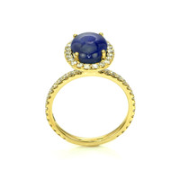 7.38 Ct. Blue Sapphire and Natural Diamond Pave Ring, 14K Yellow Gold Image