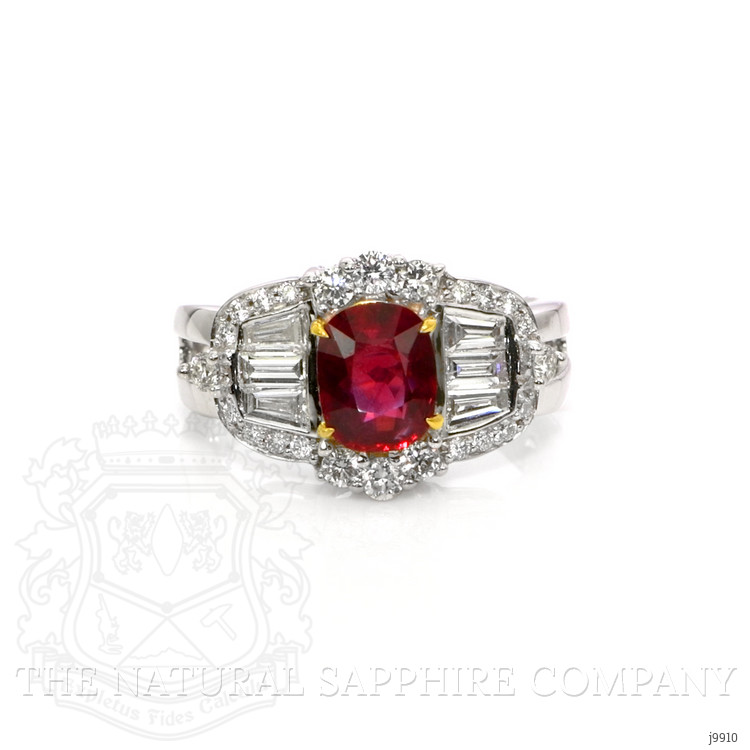 1.42 Ct. Ruby Natural Diamond Pave Ring, 18K White & Yellow