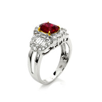 1.42 Ct. Ruby Natural Diamond Pave Ring, 18K White & Yellow Image