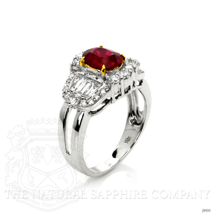 1.42 Ct. Ruby Natural Diamond Pave Ring, 18K White & Yellow