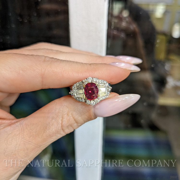 1.42 Ct. Ruby Natural Diamond Pave Ring, 18K White & Yellow