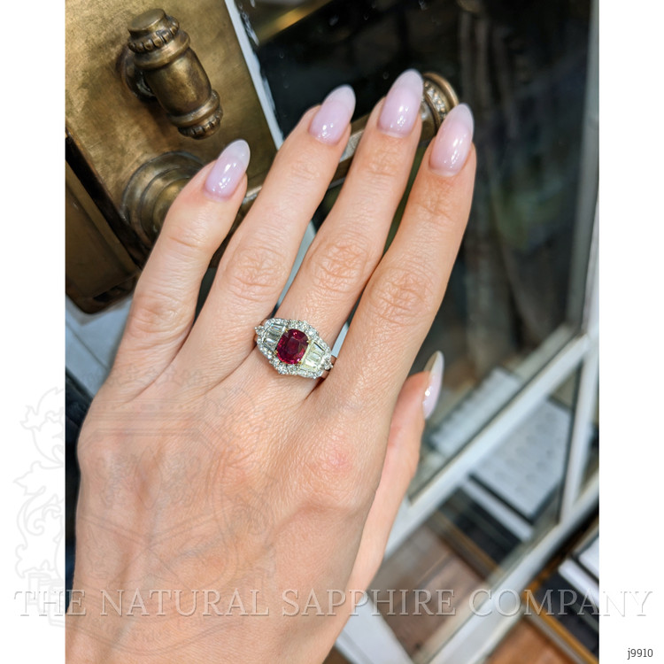 1.42 Ct. Ruby Natural Diamond Pave Ring, 18K White & Yellow